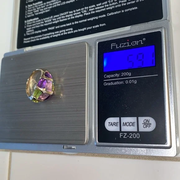 14K Gold Amethyst Peridot & Diamond Accents Ring - Picture 11 of 11